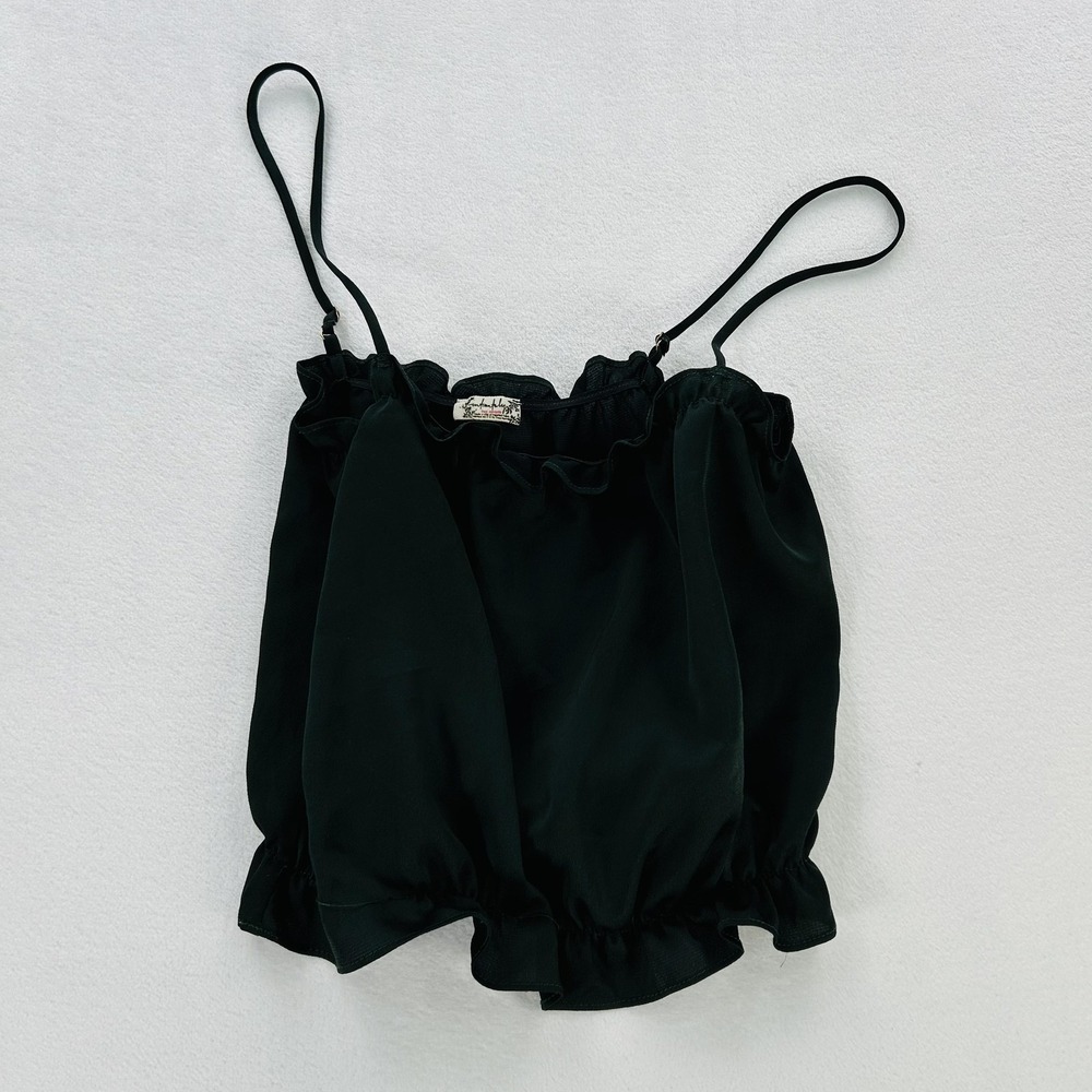 Free People Intimately Cami Top Womens Small Dark Green Ruffle Hem Tank Strappy